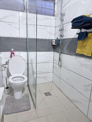 a bathroom with a toilet and a shower at Smylie home in Fort-de-France