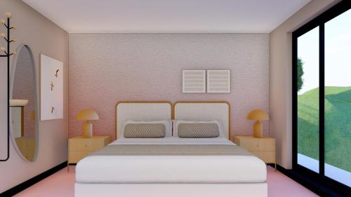 Giường trong phòng chung tại Chalé Conto do Rosa, the hinterland 50 minutes from BH