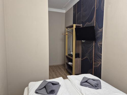 a room with two beds and a tv in it at Odeon Designer Apartments and Rooms I Self Check In in Vienna