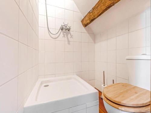 a white bathroom with a toilet and a sink at Gites for 2 people at a chateau with a garden in Palluau-sur-Indre