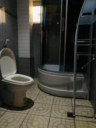 a bathroom with a toilet and a shower at residence hoteliere samba in Douala