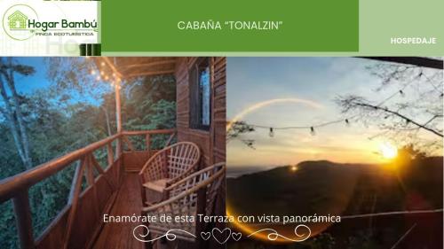 a collage of a picture of a house with a sunset at Cabañas Hogar Bambu Cuetzalan in Cuetzalán del Progreso