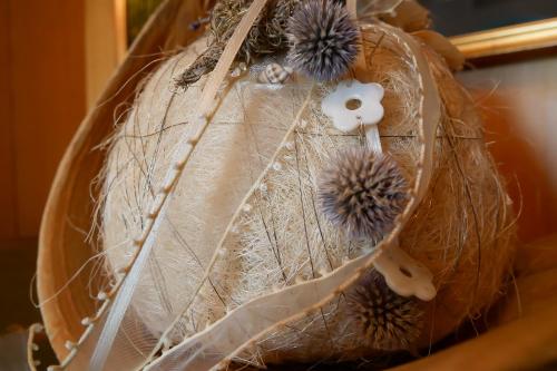 a close up of a bird nest with feathers at Garni Lanzinger in Selva di Val Gardena