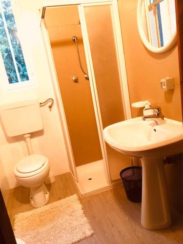 ein Badezimmer mit Toilette und Waschbecken in der Unterkunft Chalet ValNevera in Arsiè