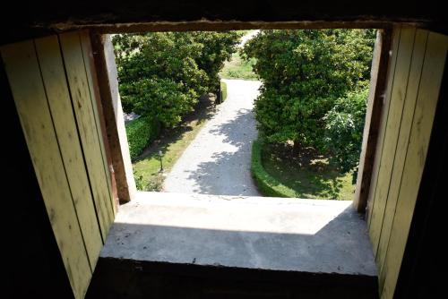 an open window of a house looking at a road at B&B Kiwi in Agugliaro