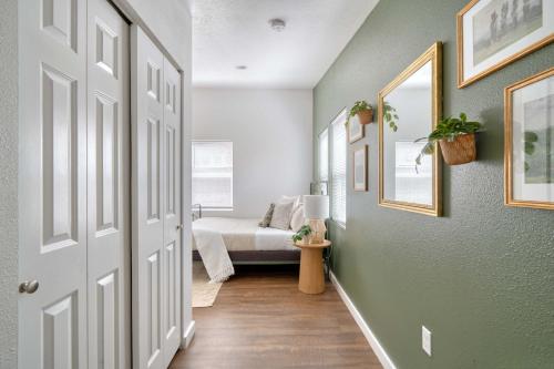 a hallway with a bedroom with a bed in it at Stay Portland - Urban Cabin Studio - Breweries & Local Eateries in Portland