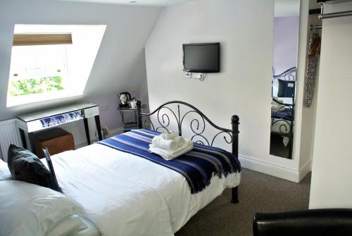 ブライトン＆ホーブにあるケンプフィールド ハウスのベッドと壁にテレビが掛かった寝室