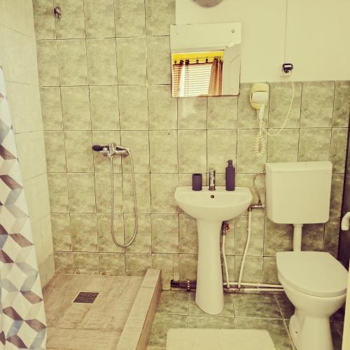 a bathroom with a toilet and a sink at Clara Family Room in Cluj-Napoca