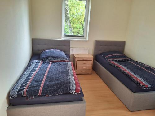 a bedroom with two beds and a window at Gute Laune 3 in Zapel