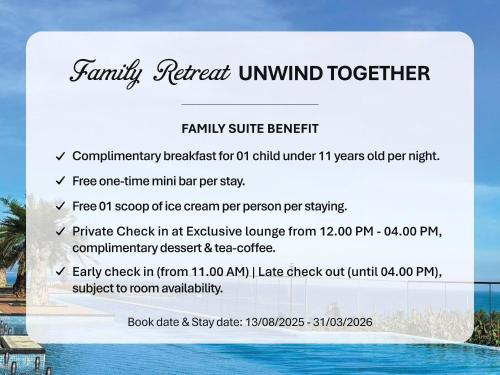 a flyer for a family retreat in a resort on the water at Wyndham Soleil Danang - Free Two ways Airport Transport in Da Nang