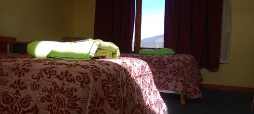 a bedroom with two beds and a window at Hostal el Arroyito in Ushuaia