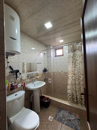 a bathroom with a toilet and a sink at AlexMila in Tatʼev