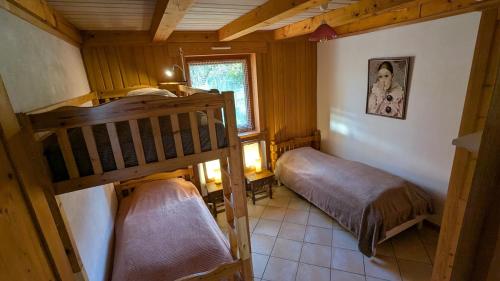 - une chambre avec 2 lits superposés dans une cabine dans l'établissement Eco-friendly chalet with private hot tub, Vosges mountain, à Laveline-du-Houx