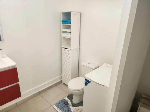 een kleine badkamer met toilet en wastafel bij Bungalow confortable à Le Gosier - 20 m² avec jardin in Mare Gaillard