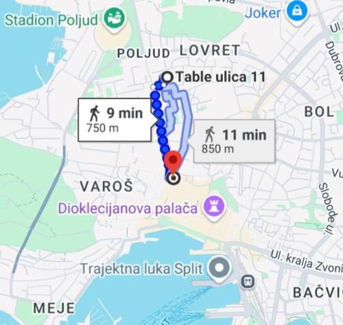 a google map with a blue roucleotideucleotide at Apartment Elizabeth with balcony in Split