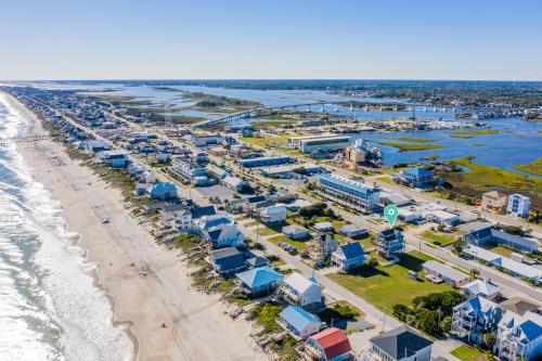 an aerial view of the beach and buildings at Walk to everything, 360 views, elevator, fence in Surf City
