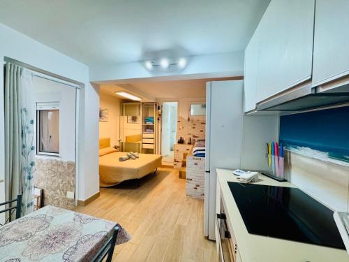 Una habitación con cocina y sala de estar. en Estudio en Playa del Mogan, en Puerto de Mogán