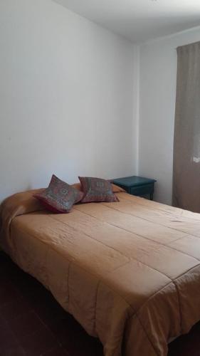 ein Bett mit zwei Kissen darauf in einem Zimmer in der Unterkunft Casa con jardín y vista al cerro en Portezuelo Salta in Salta
