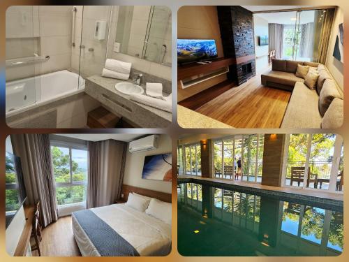a collage of four pictures of a hotel room at Master Flat no Serra Class in Canela