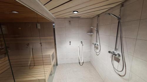 a bathroom with a shower and a walk in shower at Ferienwohnung TannenZauber in Tonbach