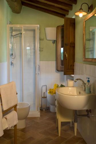 a bathroom with a shower and a sink and a toilet at Borgo Le Capannelle in Castel Ritaldi