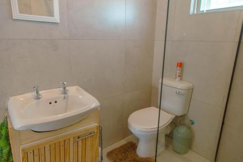 a bathroom with a toilet and a sink at The Ocean Side Cottage in Cape Town