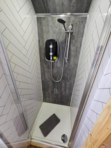 ein Badezimmer mit Dusche und Toilette in der Unterkunft Romantic Hideaway in Trawsfynydd