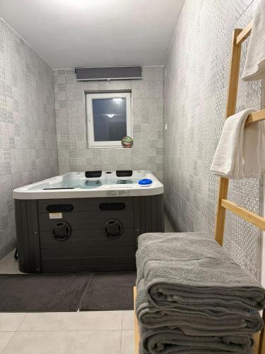 a bathroom with a sink and a mirror at Family House Roza in Gračec