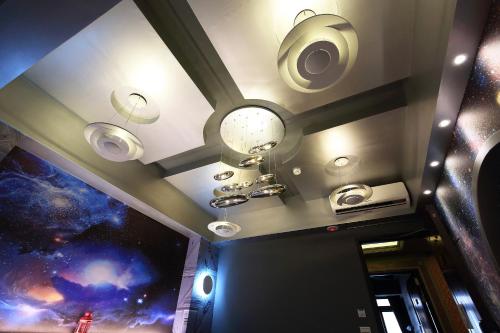 a room with a ceiling with planets and lights at Buckingham Palace B&B in Beipu