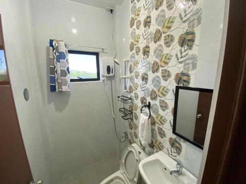 une salle de bain avec une douche, des toilettes et un lavabo dans l'établissement Concetta Inn, à Manolo Fortich