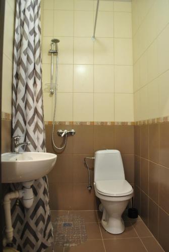 a bathroom with a toilet and a sink at Uytno in Chornomorsk
