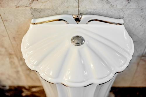 a white toilet in a bathroom with a sink at Pałac Bażantarnia in Pszczyna