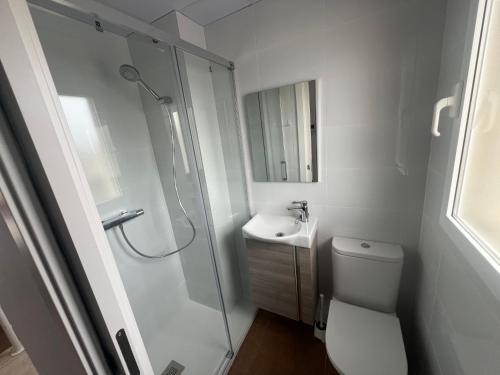 un bagno con doccia, WC e lavandino di Almenara, primera linea de playa VT-45077-CS ad Almenara