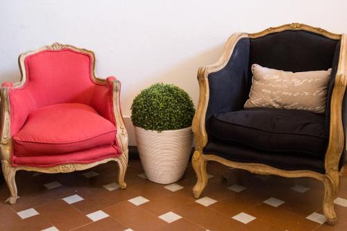 two chairs and a plant in a room at The Artists' Palace Florence in Florence