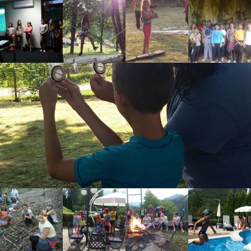 a collage of photos of a child playing with money at Hotel Perfect in Yamna