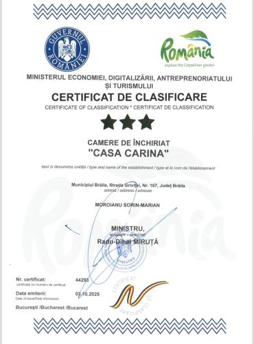 a letter of permission for a certificate of eligibility for a certificate of eligibility certificate paper at Casa Carina in Brăila