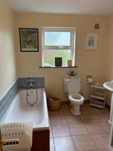 ein Badezimmer mit Badewanne, Toilette und Waschbecken in der Unterkunft Moyle Manor in Ballycastle