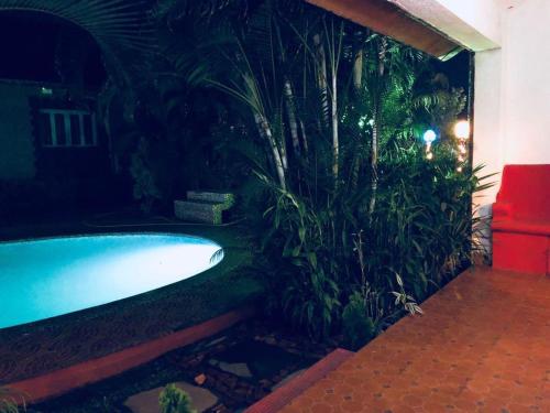 a bathroom with a bath tub and some plants at Sana Villa & Resort Anjuna Beach Goa in Anjuna