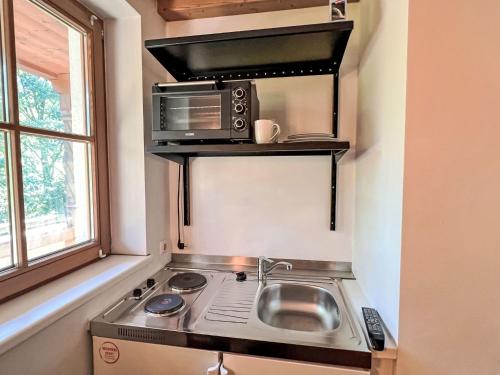 a small kitchen with a sink and a microwave at Apartment Cheeky Apartment-1 by Interhome in Oberndorf in Tirol