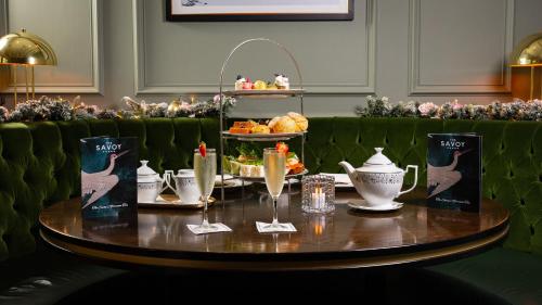 a table with a tray of food and drinks on it at The Savoy Hotel in Limerick