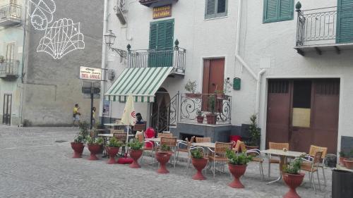 a group of potted plants inront of a building at Albergo Ristorante Pizzeria Del Viale in Palazzo Adriano