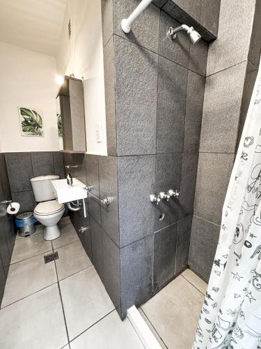 ein Badezimmer mit Dusche, Toilette und Waschbecken in der Unterkunft Dpto ubicacion perfecta cuatro habitaciones tres baños en calle caseros, renovado y remodelado - Bonavista Rentals in Salta