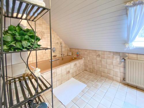 a bathroom with a bath tub and a shower at Landhaus Bez III in Schleyreuth