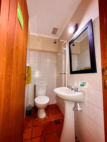 a bathroom with a toilet and a sink at Martín Zapata 355 in Mendoza