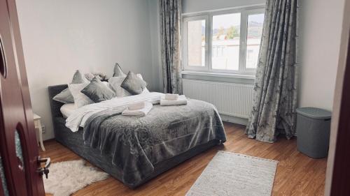 un dormitorio con una cama y una ventana en Vulcan Apartment, en Vulcan