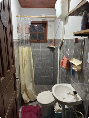 a small bathroom with a toilet and a sink at Cantinho Philot in Nova Friburgo