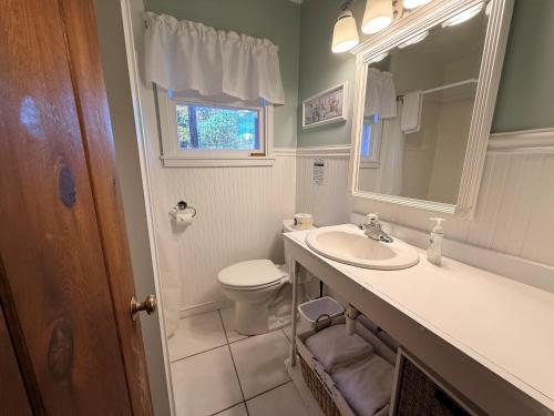a bathroom with a sink and a toilet and a mirror at Brookhaven 5 in Maple City
