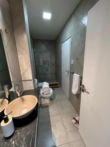 a bathroom with a sink and a toilet at Complejo de departamentos H&H in Guaymallen