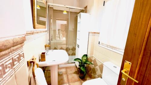 een badkamer met een wastafel en een spiegel bij Terraza del Mar in Arrieta