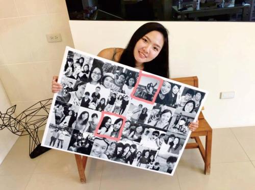a woman is holding up a photo collage of people at Soar B&B in Taitung City